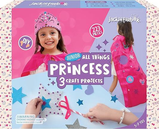 jackinthebox Princess Themed Arts and Crafts for Girls - Make a Cape, Tiara and Wand, Best Gift for Girls Ages 5 6 7 8 Years, 3 Craft Projects in 1 Box..