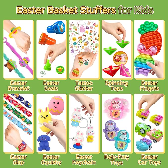 163PCS Easter Toys For Party Favors, Easter Basket Stuffers, Easter Gifts for Kids, Easter Pinata Basket Fillers Classroom Prize Treasure Box