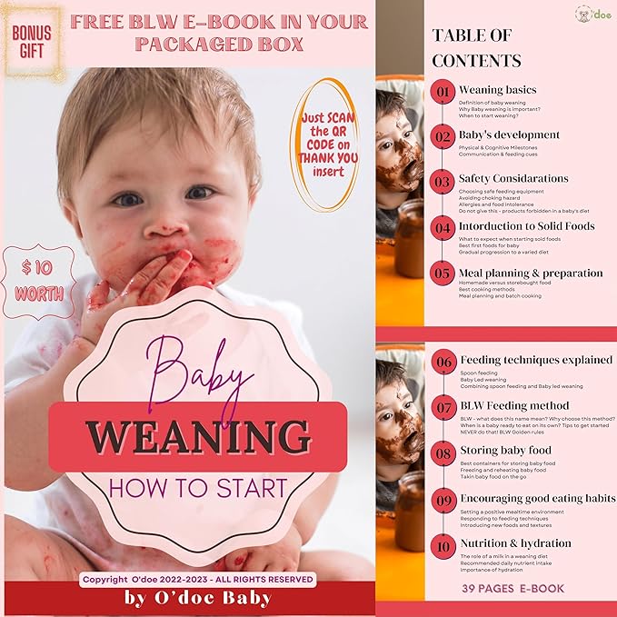 O'doe 17-Piece BPA-Free Silicone Baby Feeding Set | Thick & Soft Suction Plates, Baby Bowls, Wooden Fork & Spoon, and More | Make Mealtime Fun and Easy for Your Little One | Pink, V2