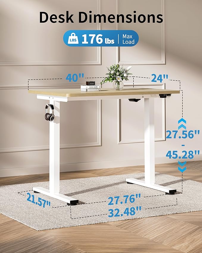Okin Small Electric Standing Desk, 40" x 24" Whole Piece Height Adjustable Oak Sit to Stand Desk Computer Workstation for Home Office