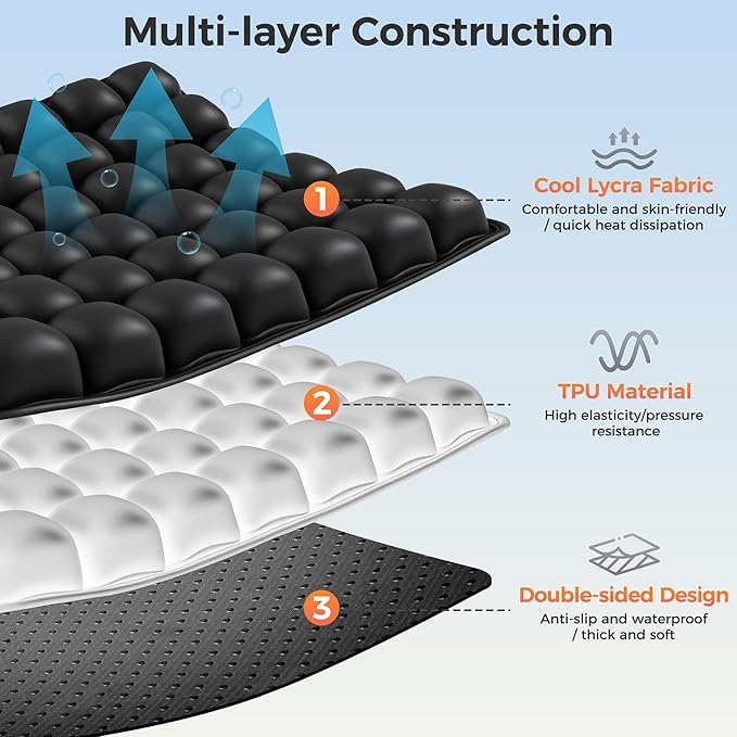 Upgrade Airplane Seat Cushion Without Air Pump, Inflatable Seat Cushion for Long Flights, Portable Wheelchair Cushions, Adjustable Air Cushion with Non-Skid Bottom Relief Discomfort in Coccyx