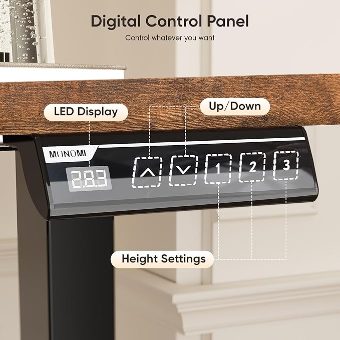 Monomi 55" Electric Standing Desk,Height Adjustable Home Office Sit Stand Up Computer PC Table,Tall Standup Workstation, Gaming, Writing, Study,Bedroom Rising Desks with Two-Piece Desktop,Brown