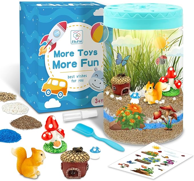 Light Up Terrarium Kit for Kids,Squirrel Gardening Kit for Boys and Girls,Creative Educational Gardening Toy,Arts and Crafts Activity Kits,Birthday Gifts for Ages 4 5 6 7 8-12