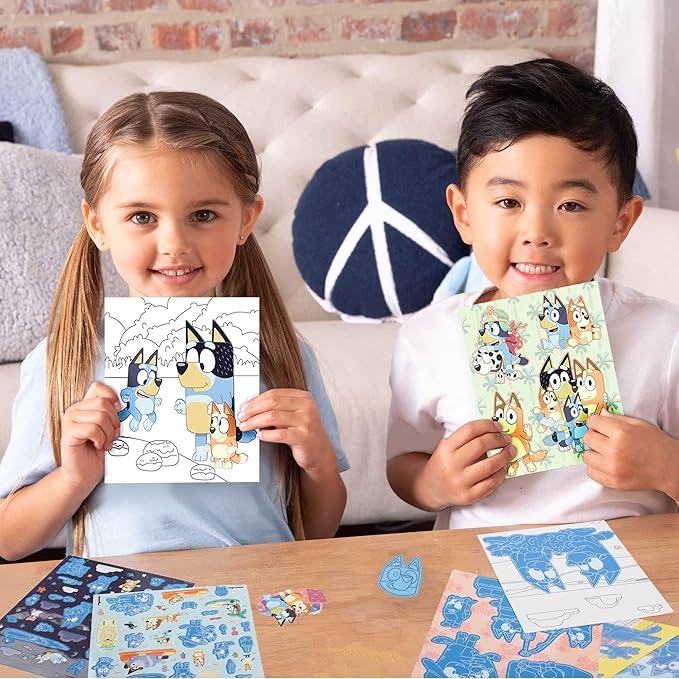 Bluey Scratch ‘n Color Pad, 9-Page Activity Coloring Book, Includes Scratch Art, Stickers for Kids, Bluey Toys, On the Go Activity Playset, Bluey Toys for Toddlers 1-3, Great Gift for Kids Ages 3 & Up