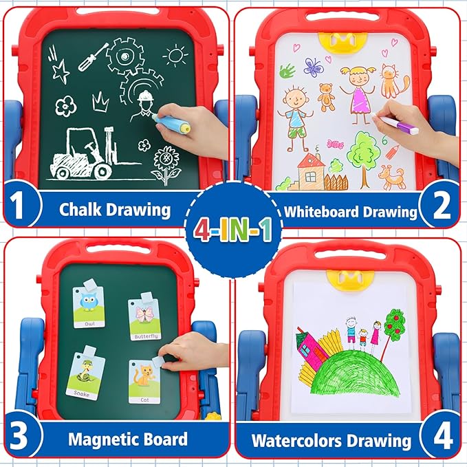 Kids Easel for Toddlers Age 2-4 Art Magnetic White Board & Chalkboard Double Side Adjustable Stand Drawing Writing Learning Educational Toy for 2 3 4 Year Boys Girl Birthday Gifts