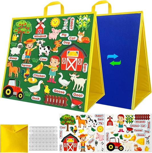Felt Board&Story Sets and Pieces for Toddlers,Flannel Board Quiet Time Books for Children,Foldable,Double Sided,Felt Learning Board for The Classroom,Felt Toys Activities for Kids (Farm Animals)