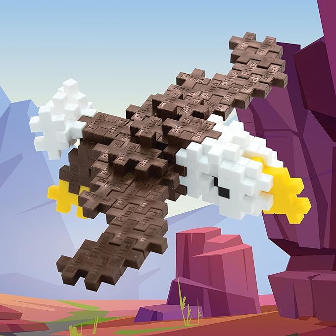 PLUS PLUS 3D Animal Figurine Building Block Set, 70 Mini Interlocking Puzzle Pieces, Fun STEM Toys for Kids - Eagle Mini Maker Tube