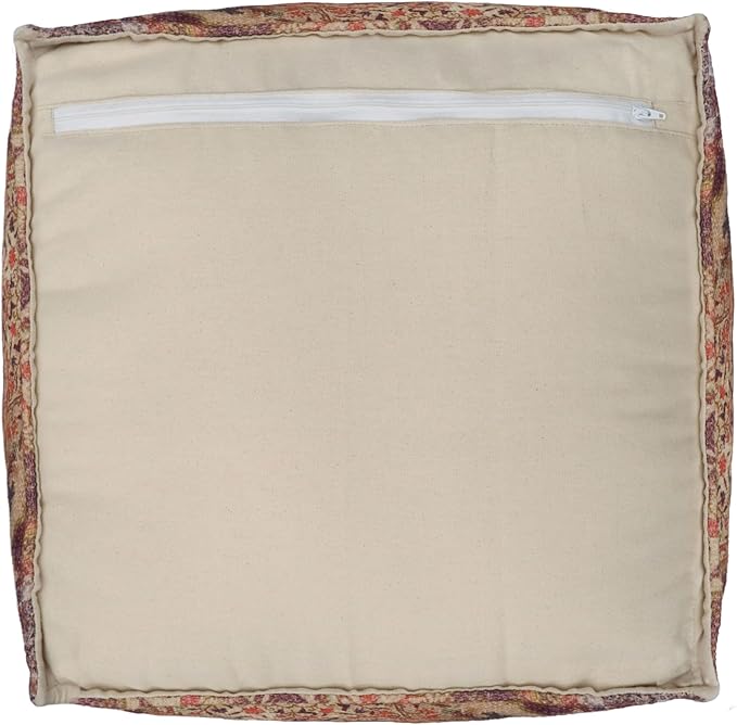 COTTON CRAFT Printed Pouf - Ottoman Foot Stool Bean Bag - Dorm Kids Room Bedroom Home Décor Accent Seating - Boho Modern Comfortable Prefilled Cotton Square Pouf Footrest - 17x17x17 inch - Coral Multi