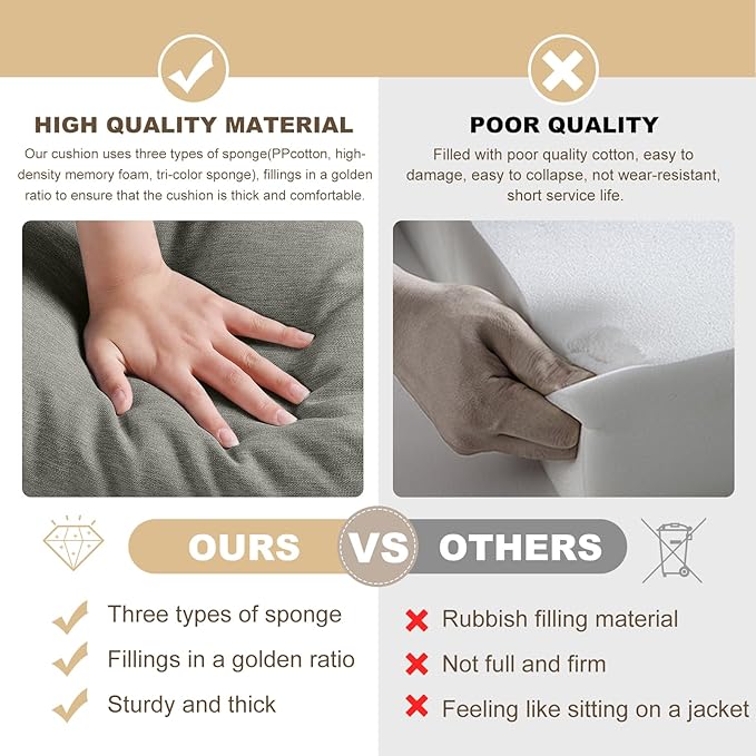 Bench Cushion 27 inches,Indoor/Outdoor Non-Slip Tufted Cushions, Premium Waterproof Linen, Soft Piano Sofa Cushions, Entryway Storage, Bay Window, High-Density Memory Foam(Medium Grey-27x12x4in)