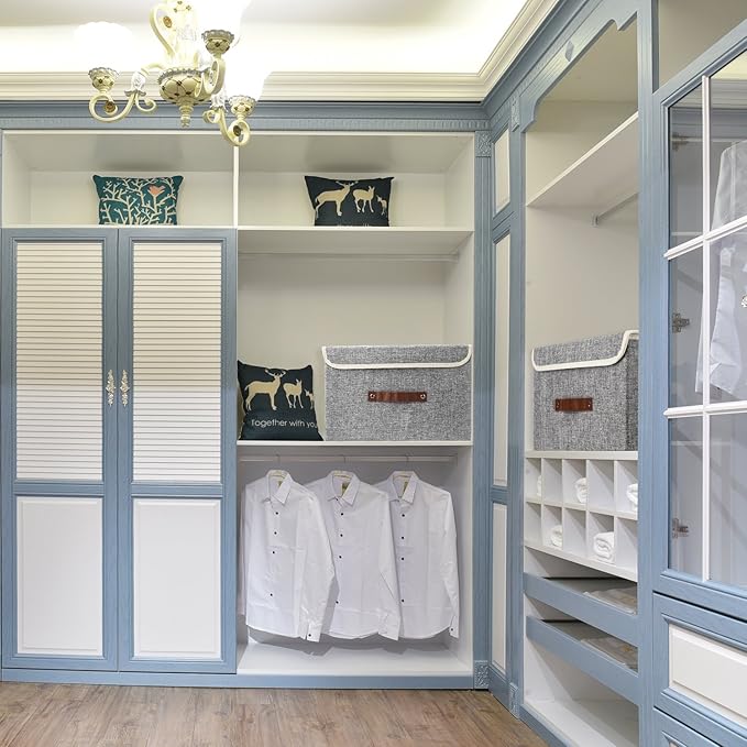 TYEERS Collapsible Storage Boxes, Washable Fabric Storage Bins with Lids, 14.9x9.8x9.8 inches, 3 Pack, Gray