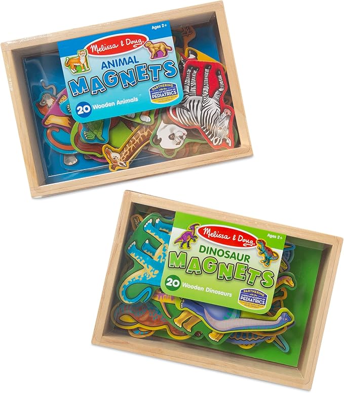 Melissa & Doug Wooden Magnets Set - Animals and Dinosaurs With 40 Wooden Magnets