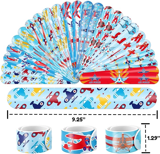 48PCS Airplane Party Favors - 24PCS Temporary Tattoos & 24PCS Airplane Slap Bracelets - Themed Birthday Party Supplies for Boys & Girls - Perfect Decorations, Gifts, School Prizes, Carnival Rewards