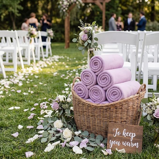 Kinlop Fleece Blanket Bulk 60 x 50 Inch Soft Lightweight Fleece Cozy Blanket Warm Throw Plush Pet Throw for Bed Couch Sofa Home Office Wedding Gifts Travel Camping(Light Purple,40 Packs)