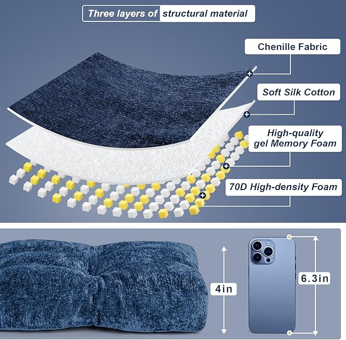 Bench Cushion 36 Inch - Luxury Chenille, High-Density Memory Foam, Non-Slip Bottom, Soft Durable Indoor Tufted Long Seat Cushion for Window Garden Furniture (Blue, 42x1 x4 Inch)