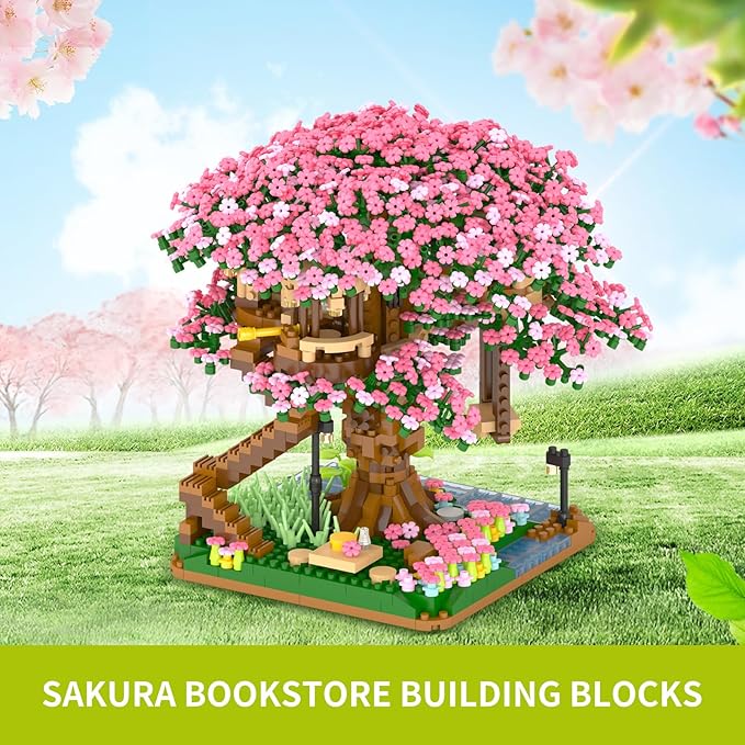Cherry Blossom Tree Building Set,(2008pcs) Flowers Bonsai Tree Mini Blocks Kit for Adult,Japanese Sakura-Tree House Building Blocks Set,Gift Ideas for Girls 8 10 12 14+