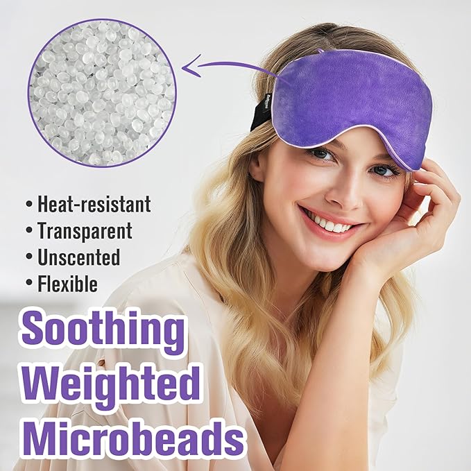 BeHoomi Heated Eye Mask Warm Compress for Eyes, Soothing Weighted Eye Mask for Sleeping, Microwave Moist Heating Pad Hot Compress for Eyes Relaxation, Reusable Sleep Mask for Home, Office (Purple)