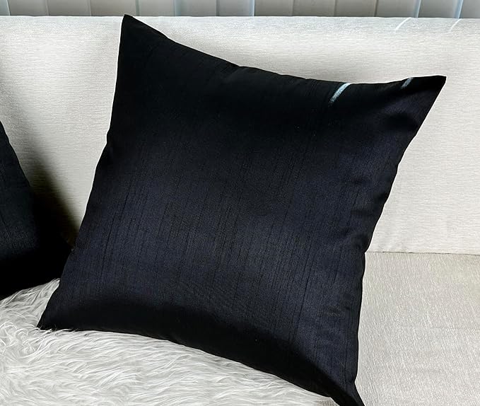 Aiking Home 20x20 Inches Faux Silk Square Throw Pillow Cover, Zipper Closure, Black (Set of 2)