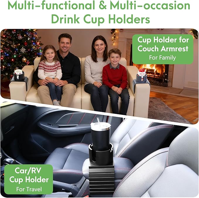 SINWANT Couch Cup Holder, 2 in 1 Bamboo Couch Drink Holder & Phone Stand,Foldable Anti-Slip Sofa Mug Holder for Coffee Mug,Bottles,Cans etc. on Square Soft Sofa RV Armrest