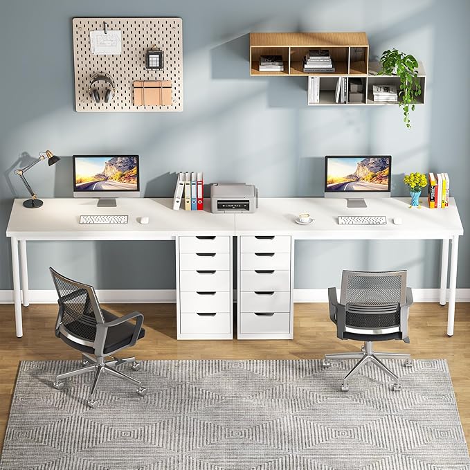 Tribesigns Computer Desk with 5 Drawers, 47 inches Rustic Brown Home Office Desk with Storage, Modern Simple Laptop Desk Study Writing Table for Small Spaces (1, White)