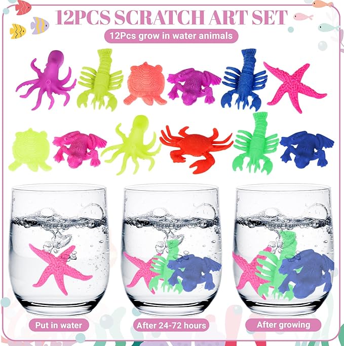 Capoda 134 Pcs Mermaid Party Favors Bulk for Girls Paper Glasses Slap Bracelets Stickers Rings Grow in Water Sea Animals Bookmarks Mermaid Goodie Bag Fillers for Mermaid Birthday Gifts Party Supplies