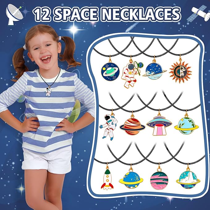 84Pcs Outer Space Party Favors Astronaut Birthday Supplies Bag Bouncy Ball Scratch Paper Necklace Silicone Bracelet Diy Sticker Goodie Bag Stuffer Kids Boys Galaxy Themed Party Favors