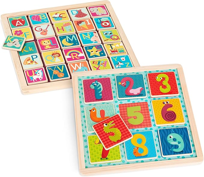 B. toys- Puzzle Pals- Magnetic Wooden Puzzles – Alphabet Puzzle & Number Puzzle – Double-Sided Puzzles & Chalkboards – Educational Toys for Kids – 3 Years +