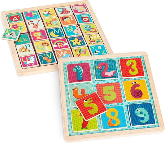 B. toys- Puzzle Pals- Magnetic Wooden Puzzles – Alphabet Puzzle & Number Puzzle – Double-Sided Puzzles & Chalkboards – Educational Toys for Kids – 3 Years +
