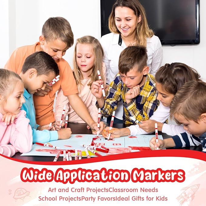 Janlaugh 48 Pcs Line Washable Markers Bulk Red Fine Tip Markers Set Coloring Markers for Kids Thin Washable Markers Red Tips Markers for Art School Supplies, Back to School Supplies, Ages 6+