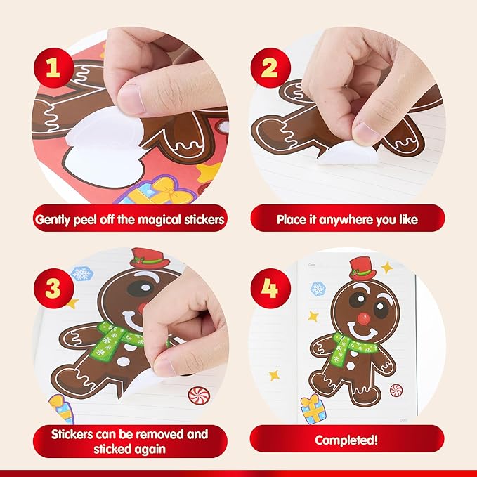 JOYIN 36 Pcs Christmas Make-a-face Sticker Sheets Make Your Own Xmas Characters Sticker with Santa Santa, Gnome, Reindeer, Snowman, for Kids Party Favor, Art Craft Supplies, Classroom Activities Game