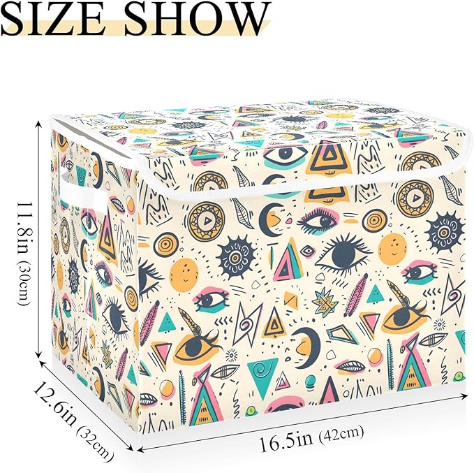 senya Large Storage Bins with Linen Collapsible Foldable Storage Cubes Fabric Closet Organizer Containers box with Flip-Top Lid for Home Bedroom Office 16.7 x 12.6 x 11.8in (Triangle Eye)