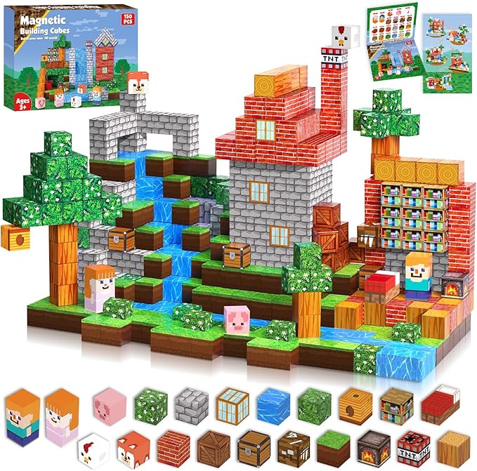 Goody King Magnetic Building Blocks|150PCS Magnetic Building Cube Game, Constructions Toys for Boys & Girls Age 3-4,5-8 9 10,STEM Montessori Stacking Toy, Sensory Tiles Building Birthday for Toddlers