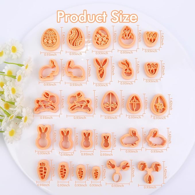 Puocaon Easter Polymer Clay Cutters - 27 Pcs Clay Cutters for Polymer Clay Earrings, Cute Bunny Rabbit Clay Cutters, Carrot Easter Eggs Clay Jewelry Cutters, Rabbit Feet Polymer Clay Cutters