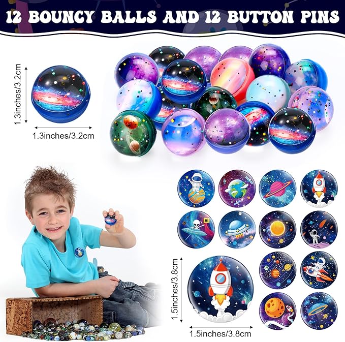 Faccito 84 Pcs Space Party Favors Bouncy Balls Silicone Bracelets Rocket Light Key Chain Stamps Space Party Supplies Galaxy Theme Bag Fillers for Solar System Planet Theme Birthday Classroom Rewards