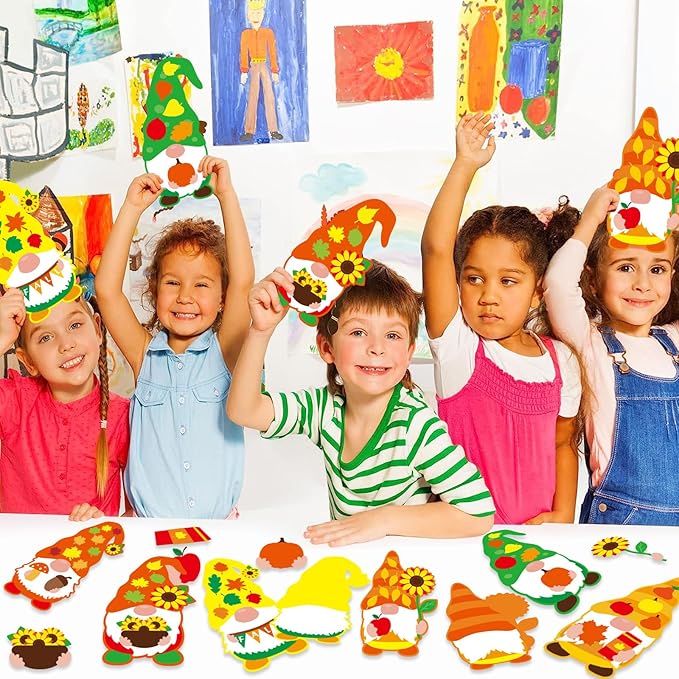 36 Sets Thanksgiving Fall DIY Art Craft Kits Gnome Ornaments Art Sets Fall Leaf Stickers Arts and Crafts Bulk for Kids Classroom Activities Party Decorations