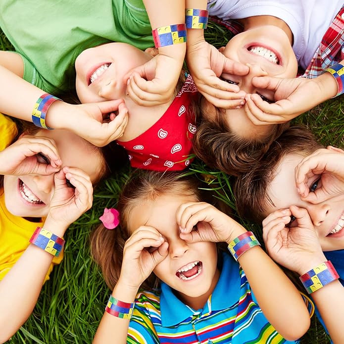 Color Brick Party Favors Kids Slap Bracelet Building Block Snap Bracelets Party Supplies for Boys Girls Party Birthday Stuffing