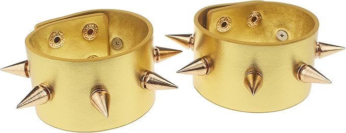 Coolcoco Gold Metal Spike Cuffs Leather Bracelet for Women Girl Cosplay (2 Pieces/Set)