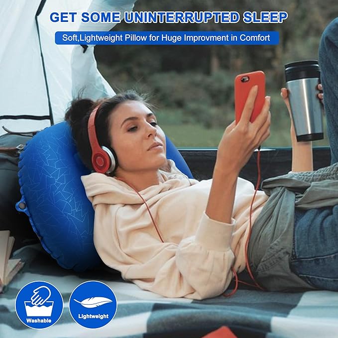 BreezCamp Inflatable Camping Pillow, Travel Blow Up Air Pillow, Neck Lumbar Support Ultralight Compact Pillow for Outdoor Hiking Backpacking Car Beach Airplane Sleeping Essentials, Navy Blue