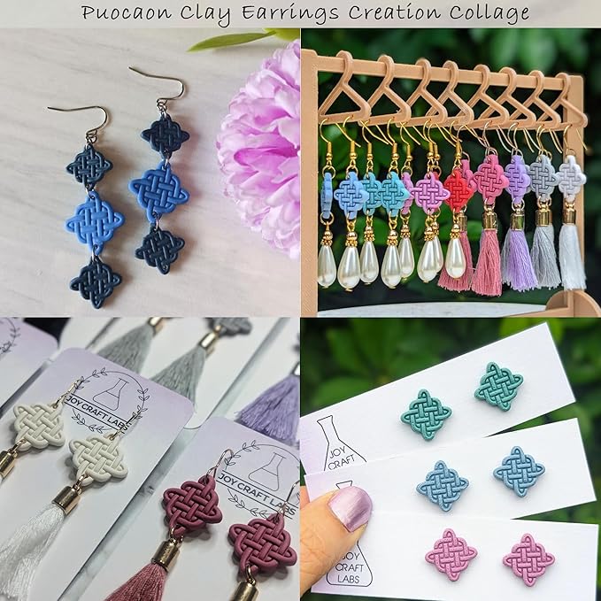 Puocaon Weave Knot Clay Cutters - 12 Pcs Clay Cutters for Polymer Clay Earrings Jewelry Making, Rattan Polymer Clay Cutters for Earrings, Boho Embossed Knot Clay Earring Cutters, Wicker Clay Cutters