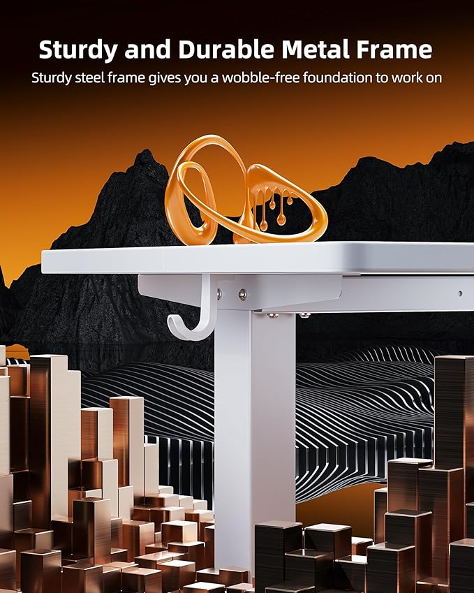 TIQLAB Electric Standing Desk,47 * 24 Inches Adjustable Height Stand up Desk, Sit Stand Home Office Table with Splice Board, White