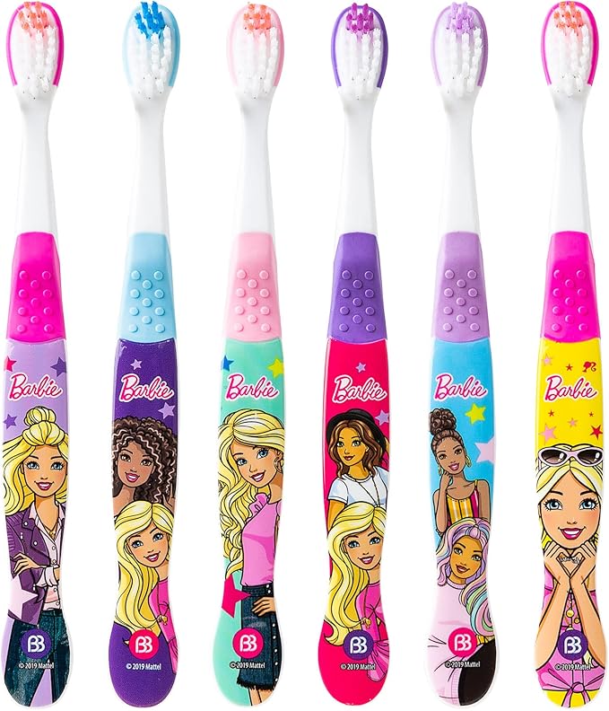Brush Buddies 6 Pack Barbie Toothbrushes for Kids, Children's Toothbrushes, Soft Bristle Toothbrushes for Kids
