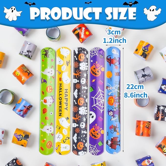 36 Pieces Halloween Slap Bracelet for Kids, 12 Styles Colorful Halloween Slap Wristbands Bulk for Kids Party Favors Toys Prizes Goodie Bags Fillers