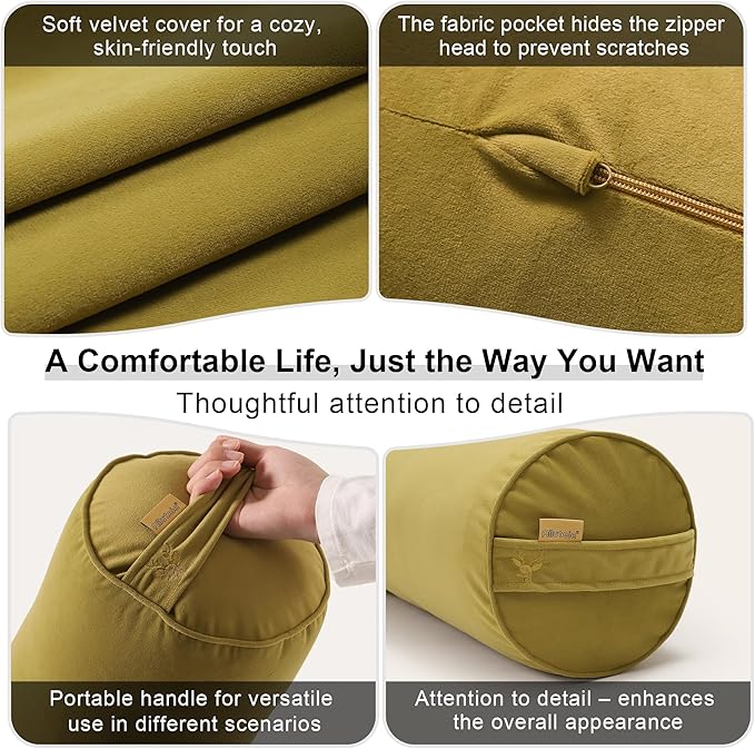 Body Pillow for Adults – Long Bolster Pillow for Bed, Round Cuddle Pillow, Full Support for Side Sleepers,39 x 7.87 Inches,Golden Yellow