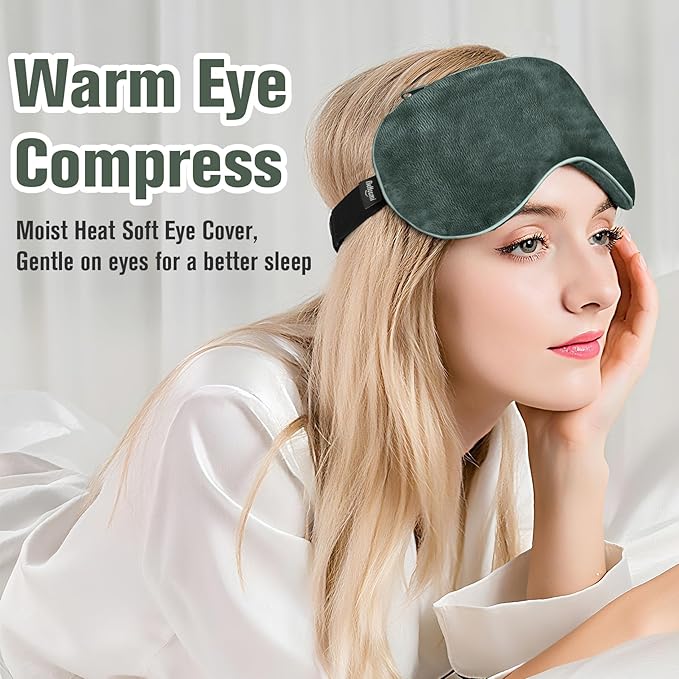 BeHoomi Heated Eye Mask Warm Compress for Eyes, Soothing Weighted Eye Mask for Sleeping, Microwave Moist Heating Pad Hot Compress for Eyes Relaxation, Reusable Sleep Mask for Home, Office (Grey)