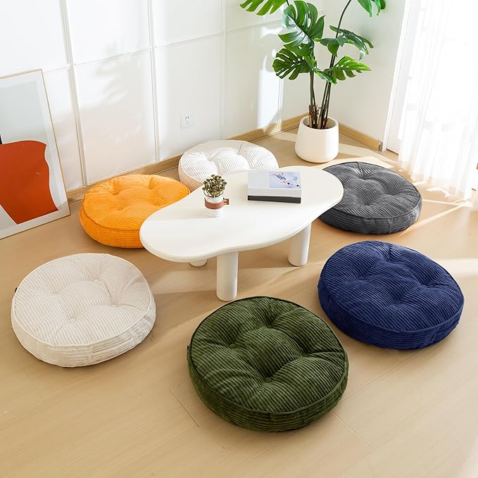 Washable Floor Pillow Cushion for Adults, Meditation Cushion Pillow, Large Round Floor Sitting, Removable Tufted Corduroy Cover, for Tatami Living Room or Yoga, 22x22 Inch, 2Pack, Machine Washable
