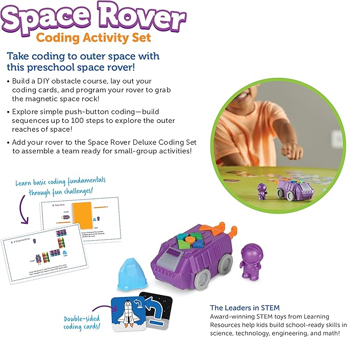 Learning Resources Space Rover Coding Set,23 Pieces, Ages 4+,Coding for Kids, Coding Toys, Kids STEM Toys, STEM Toys for Classroom,Space Toys,Astronaut Toys