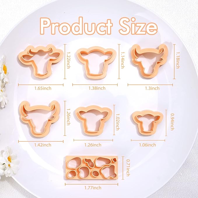 Puocaon Cow Spot Clay Cutters - 7 Pcs Cow Shapes Clay Earring Cutters, Farm Shape Clay Cutters for Jewelry Making, Animal Clay Cutters for Polymer Clay Jewelry Earrings Making Basic Clay Cutters Set