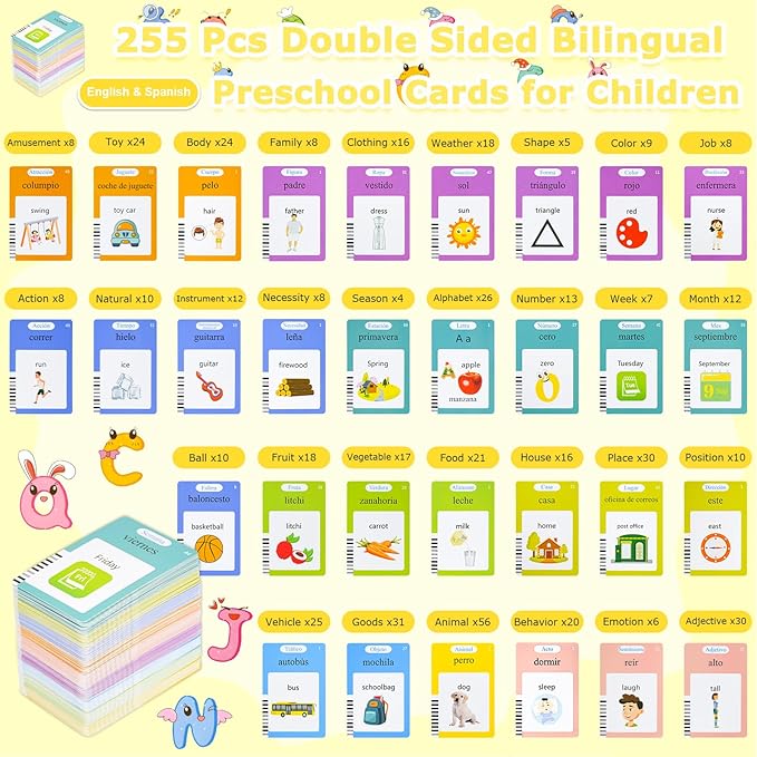 SAYEEC Toddlers Bilingual Talking Flash Cards Spanish English Montessori Toys with 510 Sight Words Kids Speech Therapy Autism Sensory Toys Learning Educational Gifts for 3 4 5 6 7 Years Old Boys Girls