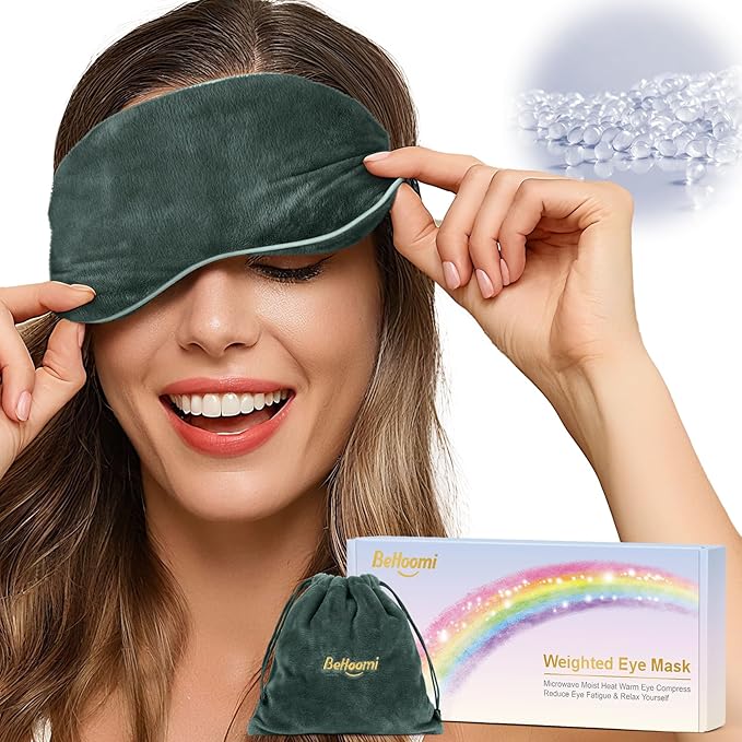 BeHoomi Heated Eye Mask Warm Compress for Eyes, Soothing Weighted Eye Mask for Sleeping, Microwave Moist Heating Pad Hot Compress for Eyes Relaxation, Reusable Sleep Mask for Home, Office (Grey)