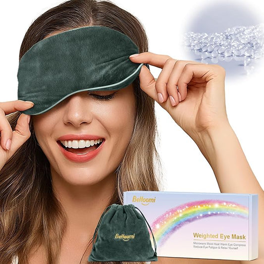 BeHoomi Heated Eye Mask Warm Compress for Eyes, Soothing Weighted Eye Mask for Sleeping, Microwave Moist Heating Pad Hot Compress for Eyes Relaxation, Reusable Sleep Mask for Home, Office (Grey)
