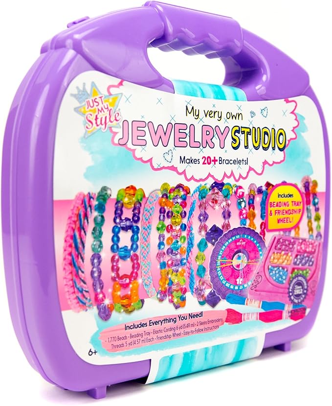 Just My Style My Very Own Jewelry Studio, Personalized Bracelet Making Kit With 1700+ Beads, Bead Kit Great for On-The-Go, Travel DIY Custom Accessories for Ages 6, 7, 8, 9